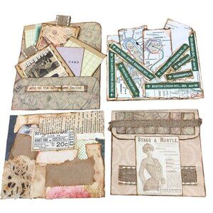 Hand Crafted by Me Lot of 4 Travel Related for Junk Journal / Scrapbooking